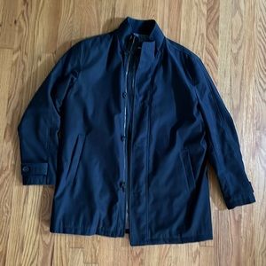 Johnston&Murphy car coat, navy blue, zips/buttons, insulated,weather resistant